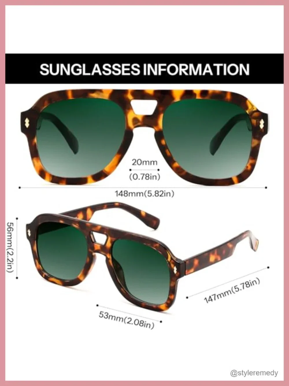 Retro Thick Aviator Sunglasses Oversized Square Pilot Chunky UV Protection